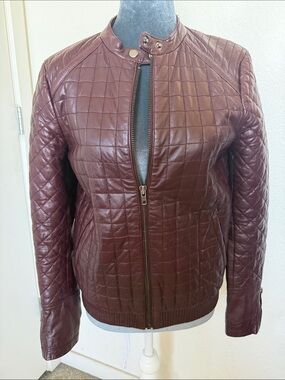 Asos Quilted Burgundy Leather Jacket - Women's Zip Front, 8